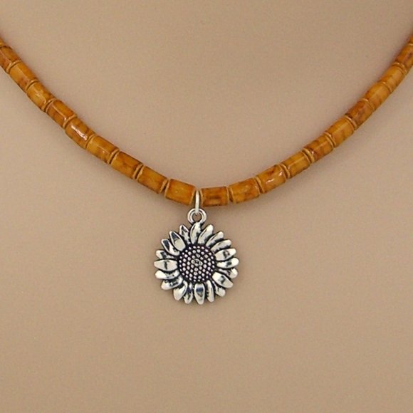 Sunflower Yellow Jade Beaded Necklace 15.5" to 19" Adjustable - Picture 3 of 4